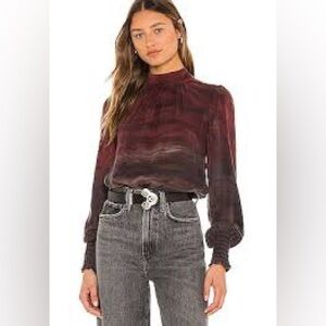 Bella Dahl mockneck cupro Smocked Blouse wildberry